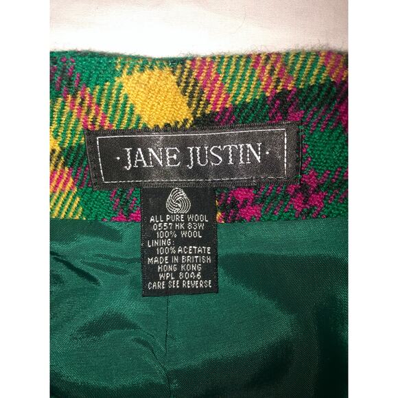 Plaid Wool Skirt Size XS Pencil Vintage Schoolgirl Twee Preppy Green Red Gold - Picture 3 of 8